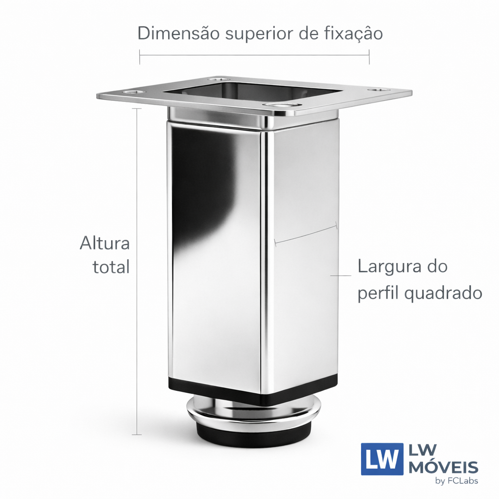 Pé Quadrado em Aço Inox para Móveis | Unidade