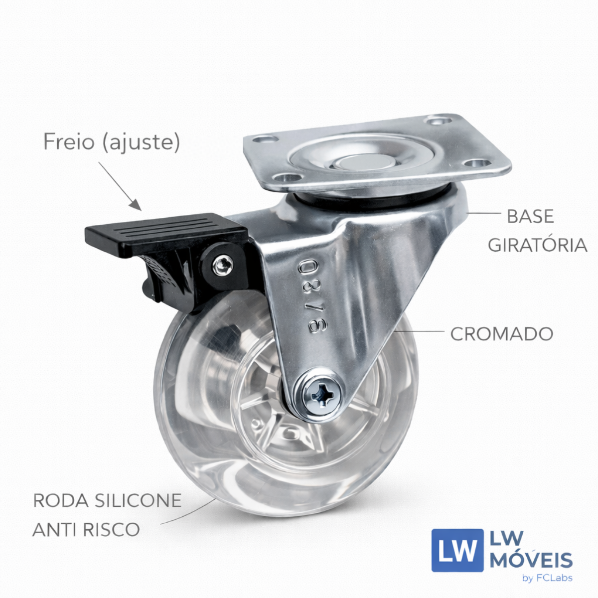 Kit Rodízio Giratório de Silicone para Móveis com e sem Freio