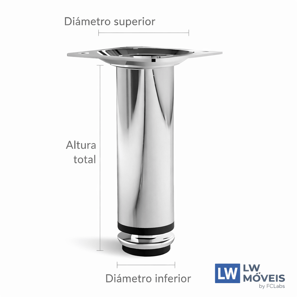 Kit Pé para Móveis Redondo em Aço Inox | Alturas Variáveis Acessorios profissional | LW Ferragens