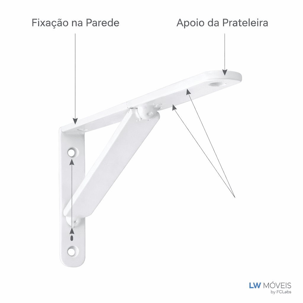 Kit Mão Francesa em Aço para Prateleiras | Suporte de Parede | 40kg por Par Acessorios profissional | LW Ferragens
