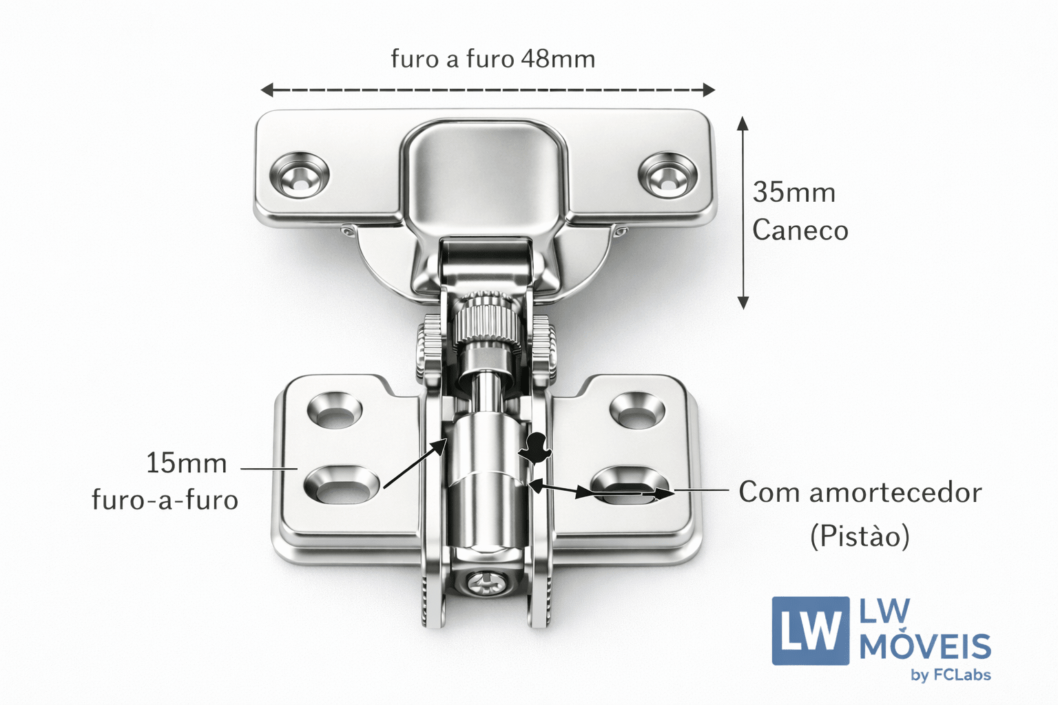 Kit Dobradiça Caneco 35mm com Amortecedor para Móveis Dobradiça profissional | LW Ferragens