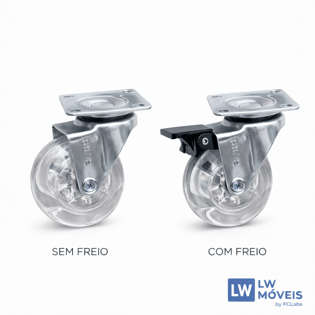 Kit Rodízio Giratório de Silicone para Móveis com e sem Freio Acessorios profissional | LW Ferragens