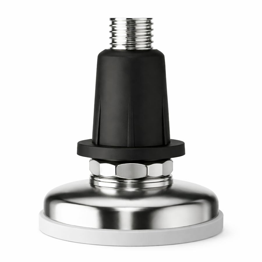 Sapata niveladora metálica com sistema de regulagem para ajuste de altura